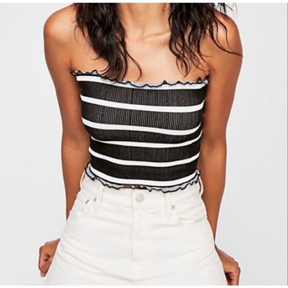 Free People Intimately Women’s XS/S‎ Seamless Stripe Tube Top Black White Ribbed